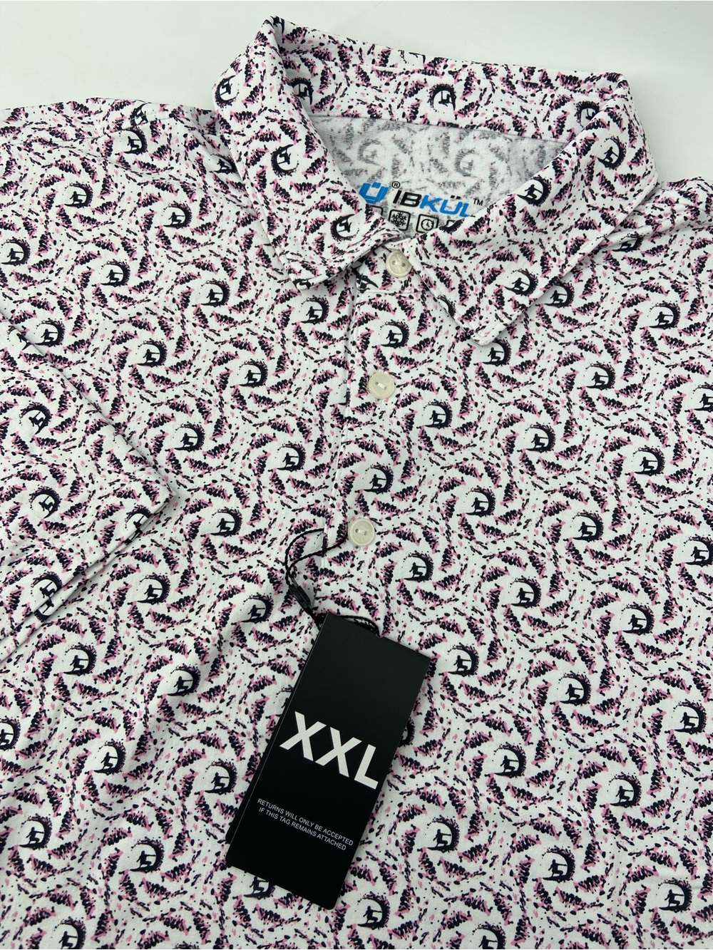 IBKUL Polo Mens 2XL Big Wave Performance Golf Stretch UPF Wicking Sports Surfer